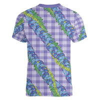 Hawaii Jade Vine Lei Women V-Neck T-Shirt Aloha Palaka Motif - Purple LT14 - Polynesian Pride