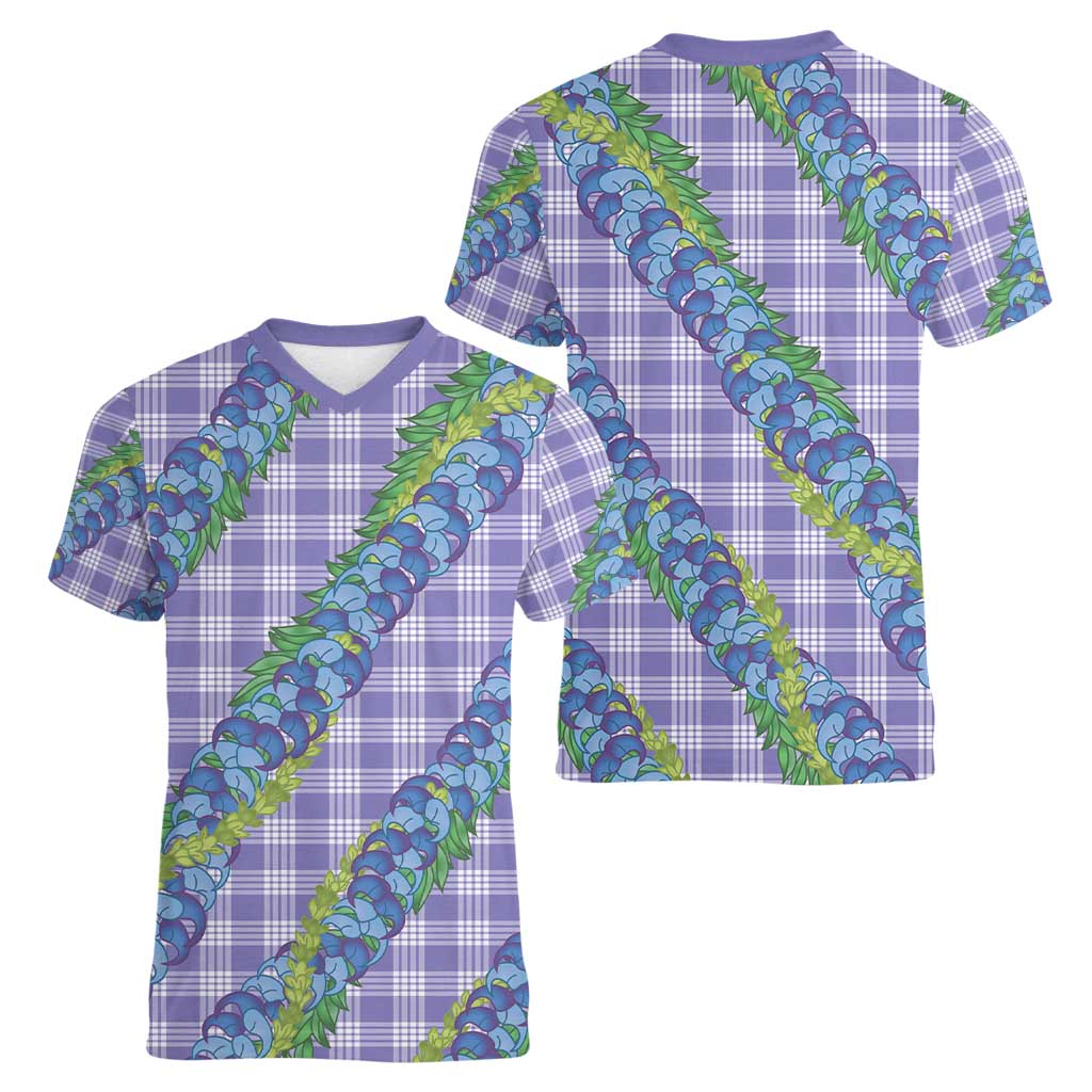 Hawaii Jade Vine Lei Women V-Neck T-Shirt Aloha Palaka Motif - Purple LT14 - Polynesian Pride