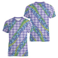Hawaii Jade Vine Lei Women V-Neck T-Shirt Aloha Palaka Motif - Purple LT14 - Polynesian Pride