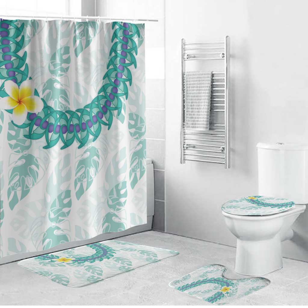 Jade Vine Lei Hawaii Bathroom Set Aloha Seamless Tropical Leaves LT14 Bathroom Set (4 pcs) White - Polynesian Pride
