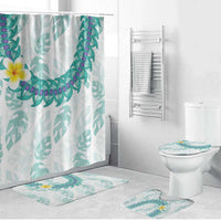 Jade Vine Lei Hawaii Bathroom Set Aloha Seamless Tropical Leaves LT14 Bathroom Set (4 pcs) White - Polynesian Pride