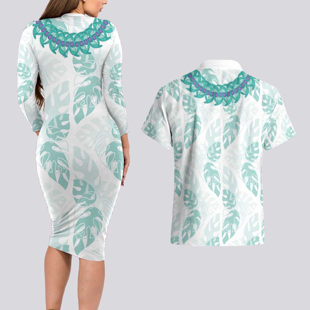 Jade Vine Lei Hawaii Couples Matching Long Sleeve Bodycon Dress and Hawaiian Shirt Aloha Seamless Tropical Leaves LT14 - Polynesian Pride