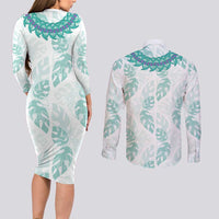 Jade Vine Lei Hawaii Couples Matching Long Sleeve Bodycon Dress and Long Sleeve Button Shirt Aloha Seamless Tropical Leaves LT14 - Polynesian Pride