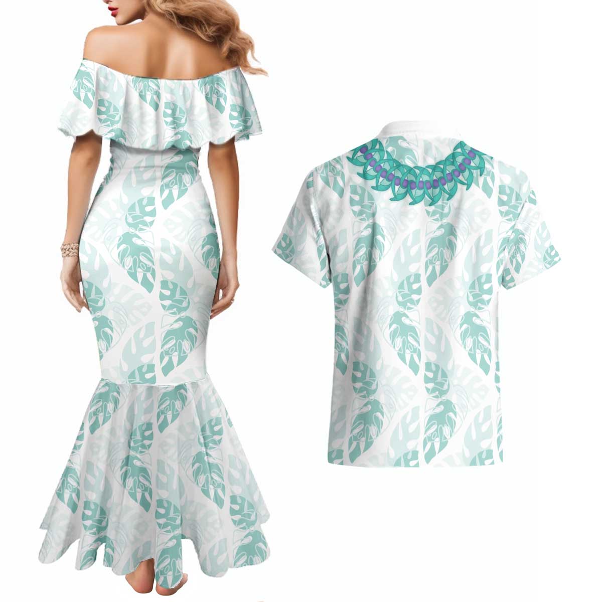 Jade Vine Lei Hawaii Couples Matching Mermaid Dress and Hawaiian Shirt Aloha Seamless Tropical Leaves LT14 - Polynesian Pride