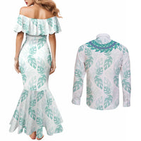 Jade Vine Lei Hawaii Couples Matching Mermaid Dress and Long Sleeve Button Shirt Aloha Seamless Tropical Leaves LT14 - Polynesian Pride