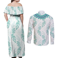 Jade Vine Lei Hawaii Couples Matching Off Shoulder Maxi Dress and Long Sleeve Button Shirt Aloha Seamless Tropical Leaves LT14 - Polynesian Pride