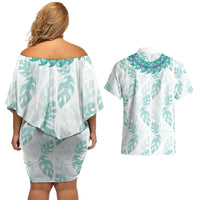 Jade Vine Lei Hawaii Couples Matching Off Shoulder Short Dress and Hawaiian Shirt Aloha Seamless Tropical Leaves LT14 - Polynesian Pride