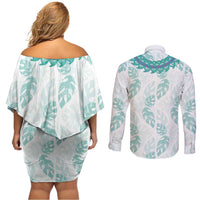 Jade Vine Lei Hawaii Couples Matching Off Shoulder Short Dress and Long Sleeve Button Shirt Aloha Seamless Tropical Leaves LT14 - Polynesian Pride