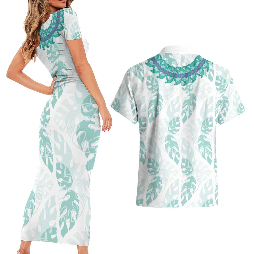 Jade Vine Lei Hawaii Couples Matching Short Sleeve Bodycon Dress and Hawaiian Shirt Aloha Seamless Tropical Leaves LT14 - Polynesian Pride