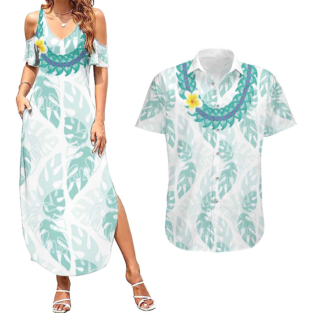 Jade Vine Lei Hawaii Couples Matching Summer Maxi Dress and Hawaiian Shirt Aloha Seamless Tropical Leaves LT14 White - Polynesian Pride