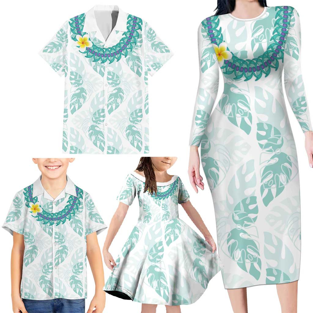 Jade Vine Lei Hawaii Family Matching Long Sleeve Bodycon Dress and Hawaiian Shirt Aloha Seamless Tropical Leaves LT14 - Polynesian Pride