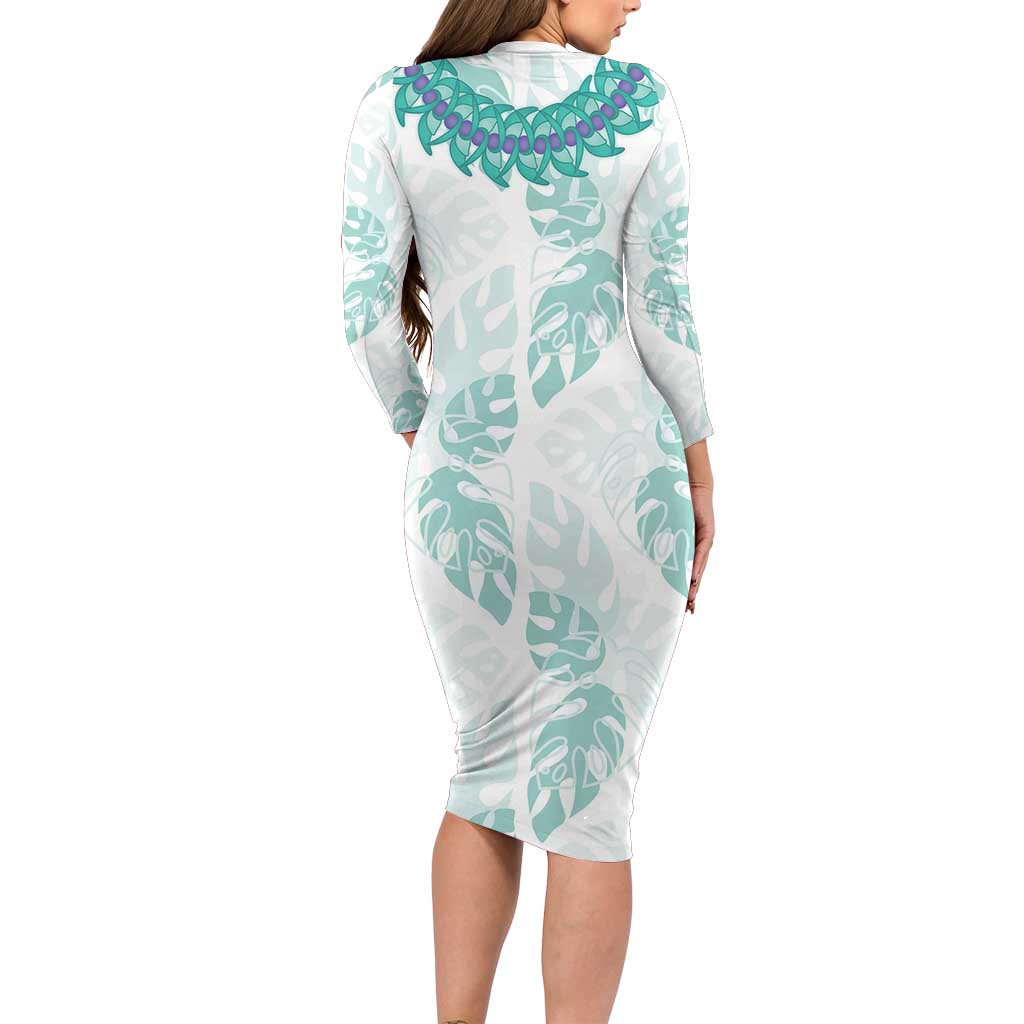 Jade Vine Lei Hawaii Family Matching Long Sleeve Bodycon Dress and Hawaiian Shirt Aloha Seamless Tropical Leaves LT14 - Polynesian Pride