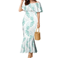 Jade Vine Lei Hawaii Family Matching Mermaid Dress and Hawaiian Shirt Aloha Seamless Tropical Leaves LT14 Mom's Dress White - Polynesian Pride