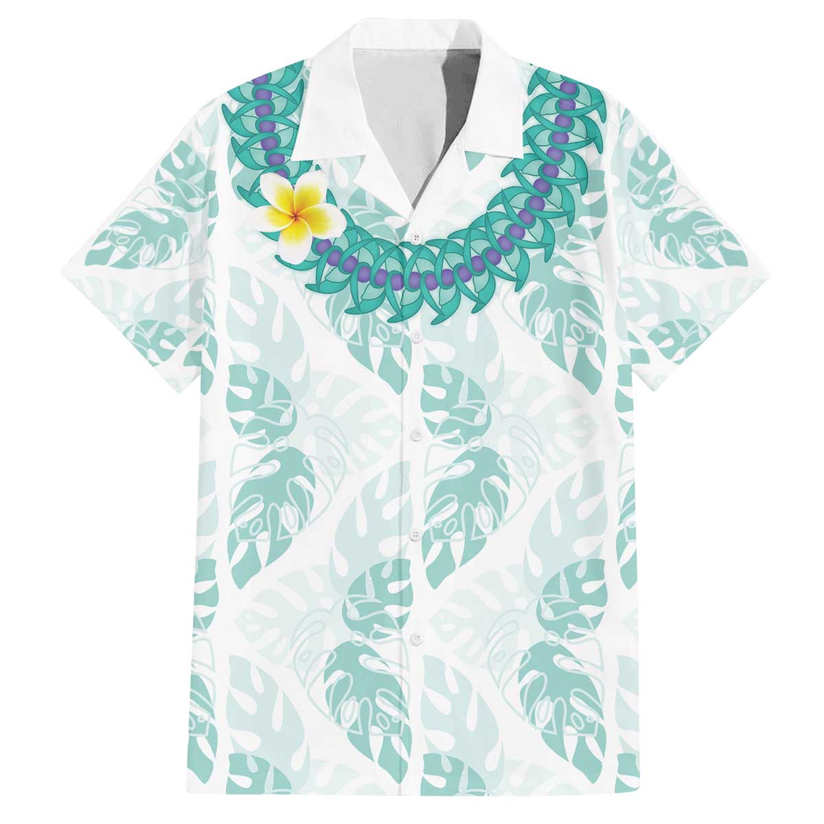 Jade Vine Lei Hawaii Family Matching Off The Shoulder Long Sleeve Dress and Hawaiian Shirt Aloha Seamless Tropical Leaves LT14 Dad's Shirt - Short Sleeve White - Polynesian Pride