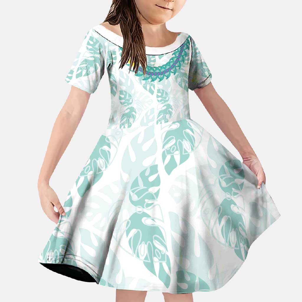 Jade Vine Lei Hawaii Family Matching Off Shoulder Maxi Dress and Hawaiian Shirt Aloha Seamless Tropical Leaves LT14 Daughter's Dress White - Polynesian Pride