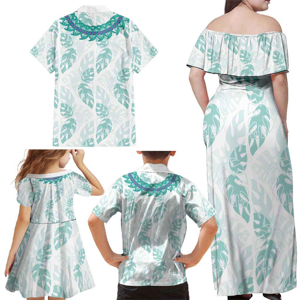 Jade Vine Lei Hawaii Family Matching Off Shoulder Maxi Dress and Hawaiian Shirt Aloha Seamless Tropical Leaves LT14 - Polynesian Pride