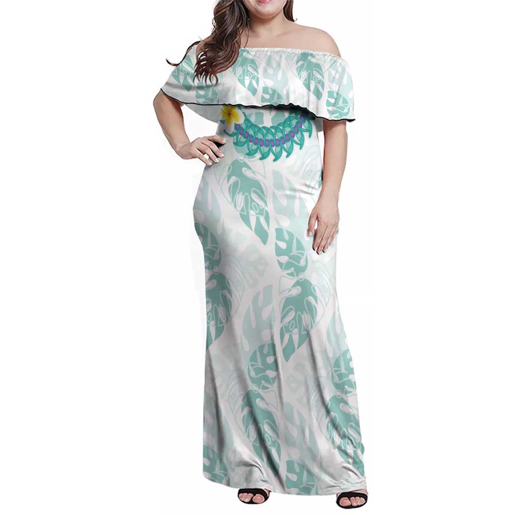 Jade Vine Lei Hawaii Family Matching Off Shoulder Maxi Dress and Hawaiian Shirt Aloha Seamless Tropical Leaves LT14 Mom's Dress White - Polynesian Pride