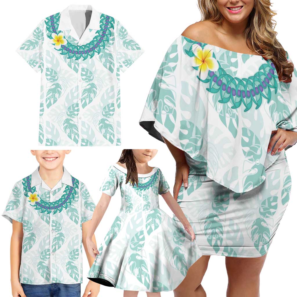 Jade Vine Lei Hawaii Family Matching Off Shoulder Short Dress and Hawaiian Shirt Aloha Seamless Tropical Leaves LT14 - Polynesian Pride