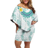 Jade Vine Lei Hawaii Family Matching Off Shoulder Short Dress and Hawaiian Shirt Aloha Seamless Tropical Leaves LT14 Mom's Dress White - Polynesian Pride