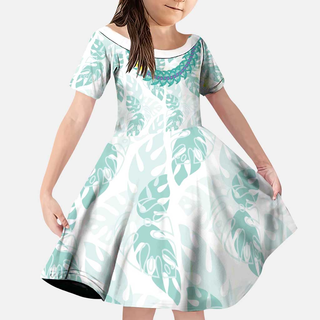 Jade Vine Lei Hawaii Family Matching Puletasi and Hawaiian Shirt Aloha Seamless Tropical Leaves LT14 Daughter's Dress White - Polynesian Pride