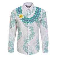 Jade Vine Lei Hawaii Family Matching Puletasi and Hawaiian Shirt Aloha Seamless Tropical Leaves LT14 Dad's Shirt - Long Sleeve White - Polynesian Pride