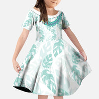 Jade Vine Lei Hawaii Family Matching Short Sleeve Bodycon Dress and Hawaiian Shirt Aloha Seamless Tropical Leaves LT14 Daughter's Dress White - Polynesian Pride