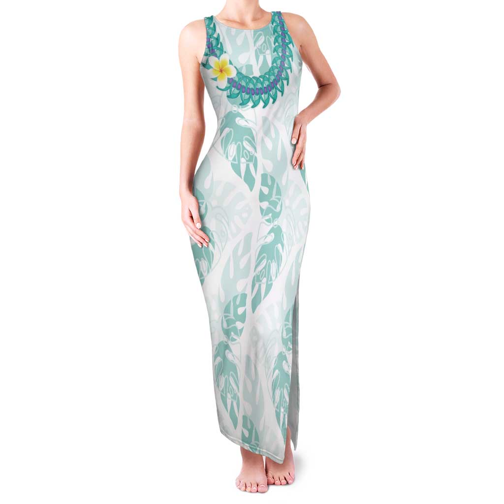 Jade Vine Lei Hawaii Family Matching Tank Maxi Dress and Hawaiian Shirt Aloha Seamless Tropical Leaves LT14 Mom's Dress White - Polynesian Pride