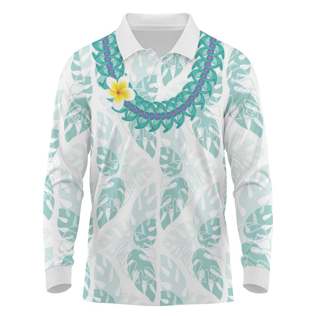 Jade Vine Lei Hawaii Long Sleeve Polo Shirt Aloha Seamless Tropical Leaves LT14 White - Polynesian Pride