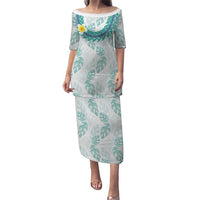 Jade Vine Lei Hawaii Puletasi Aloha Seamless Tropical Leaves LT14 Long Dress White - Polynesian Pride