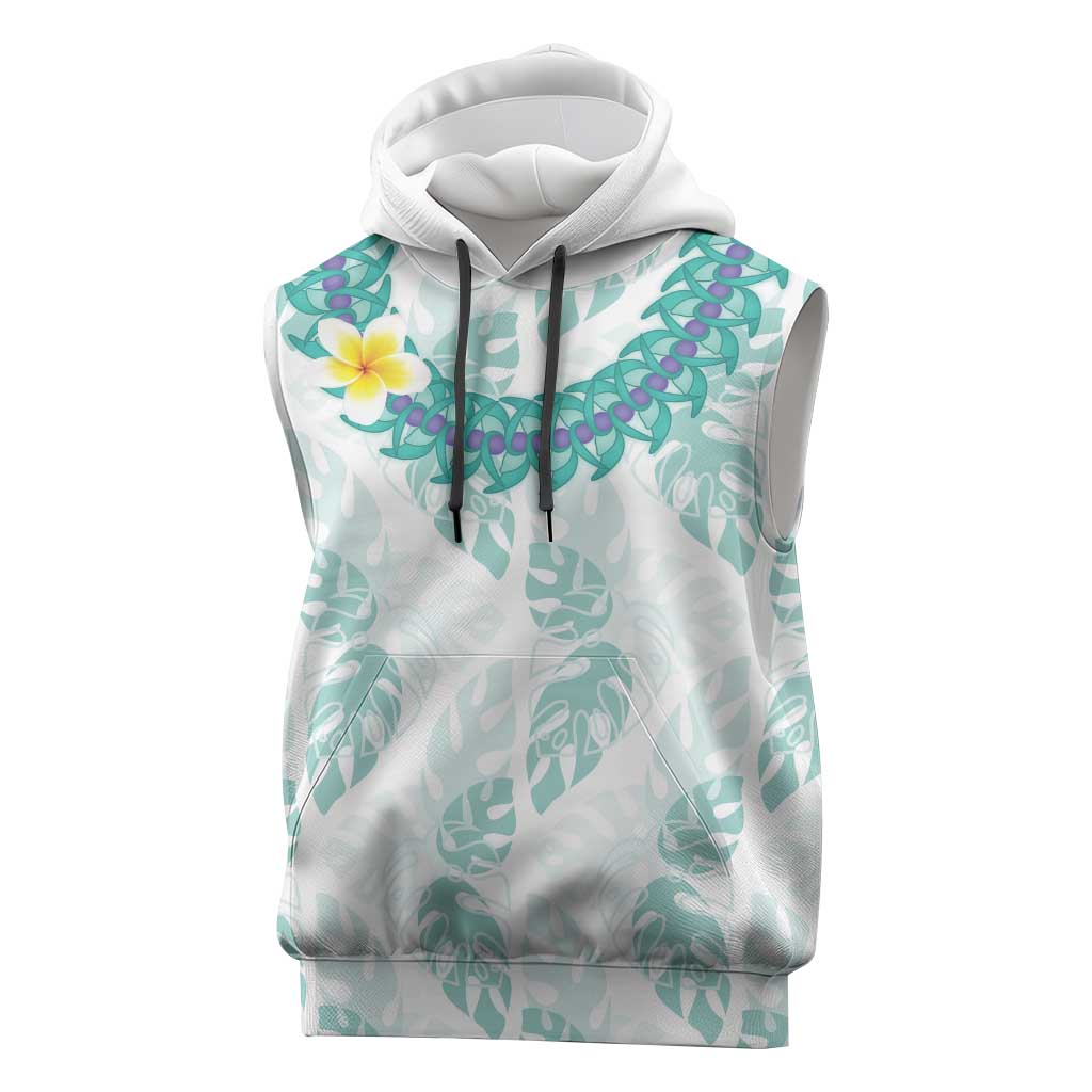Jade Vine Lei Hawaii Sleeveless Hoodie Aloha Seamless Tropical Leaves LT14 White - Polynesian Pride