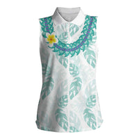 Jade Vine Lei Hawaii Women Sleeveless Polo Shirt Aloha Seamless Tropical Leaves LT14 Female White - Polynesian Pride