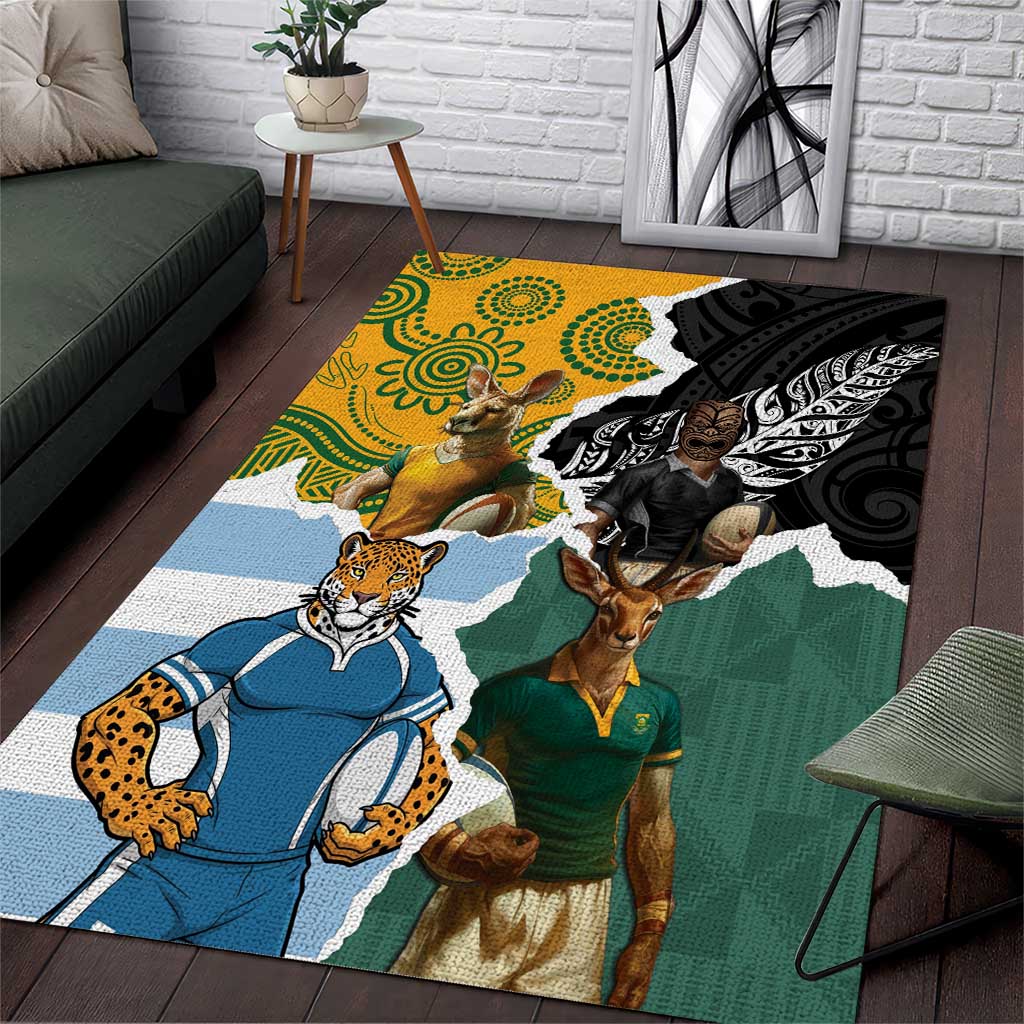 Rugby 2025 Championship Area Rug Southern Hemisphere Countries Mascots - Polynesian Pride