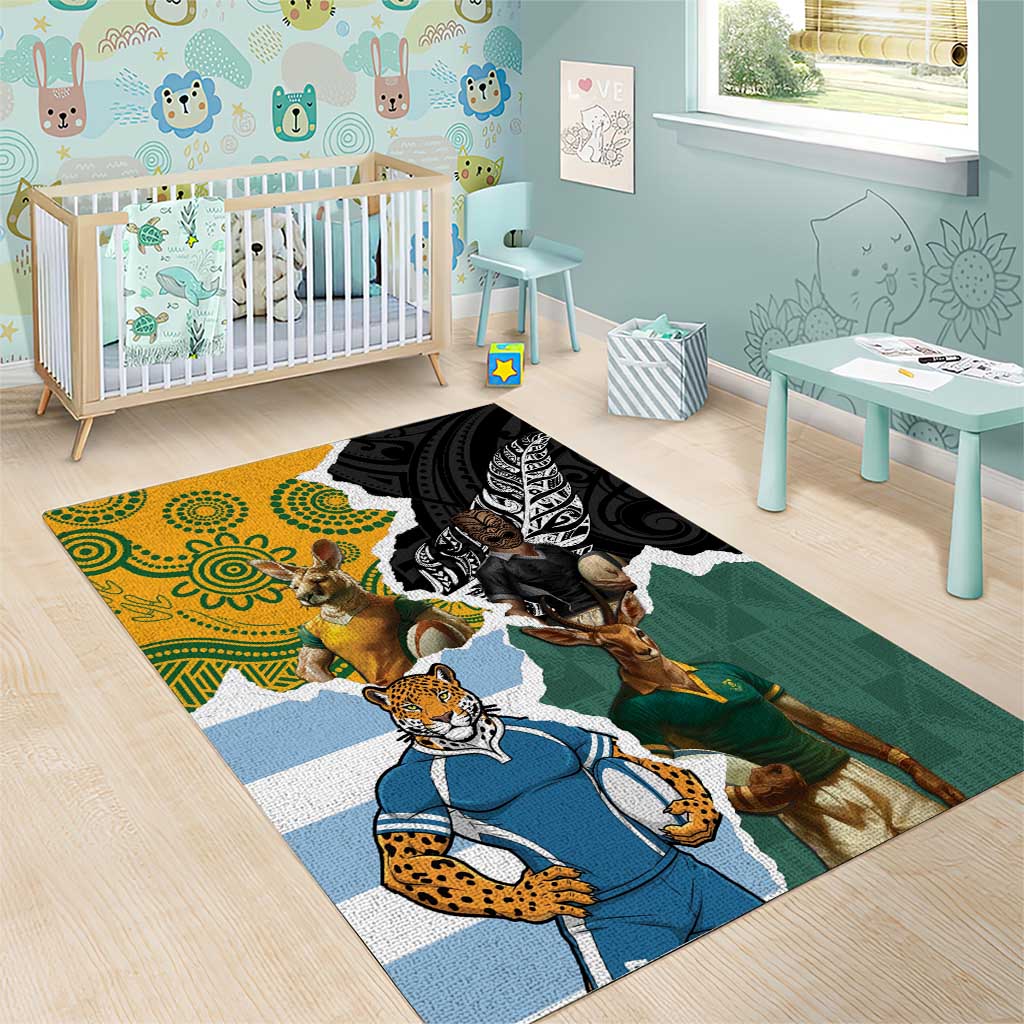 Rugby 2025 Championship Area Rug Southern Hemisphere Countries Mascots - Polynesian Pride