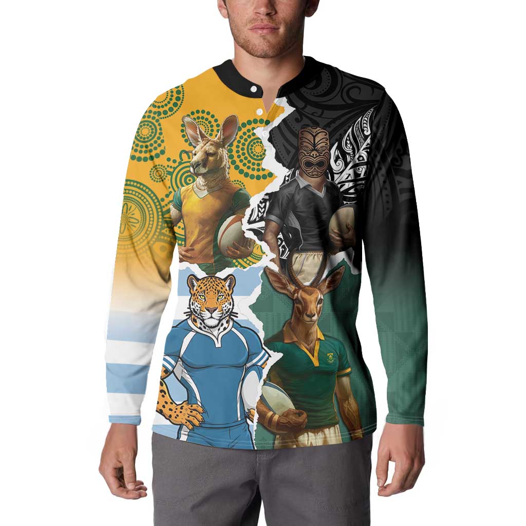 Personalised Rugby 2025 Championship Button Sweatshirt Southern Hemisphere Countries Mascots - Polynesian Pride