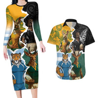 Personalised Rugby 2025 Championship Couples Matching Long Sleeve Bodycon Dress and Hawaiian Shirt Southern Hemisphere Countries Mascots LT14 Black - Polynesian Pride