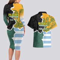 Personalised Rugby 2025 Championship Couples Matching Long Sleeve Bodycon Dress and Hawaiian Shirt Southern Hemisphere Countries Mascots LT14 - Polynesian Pride