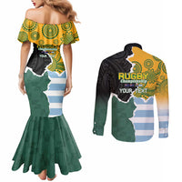 Personalised Rugby 2025 Championship Couples Matching Mermaid Dress and Long Sleeve Button Shirt Southern Hemisphere Countries Mascots LT14 - Polynesian Pride