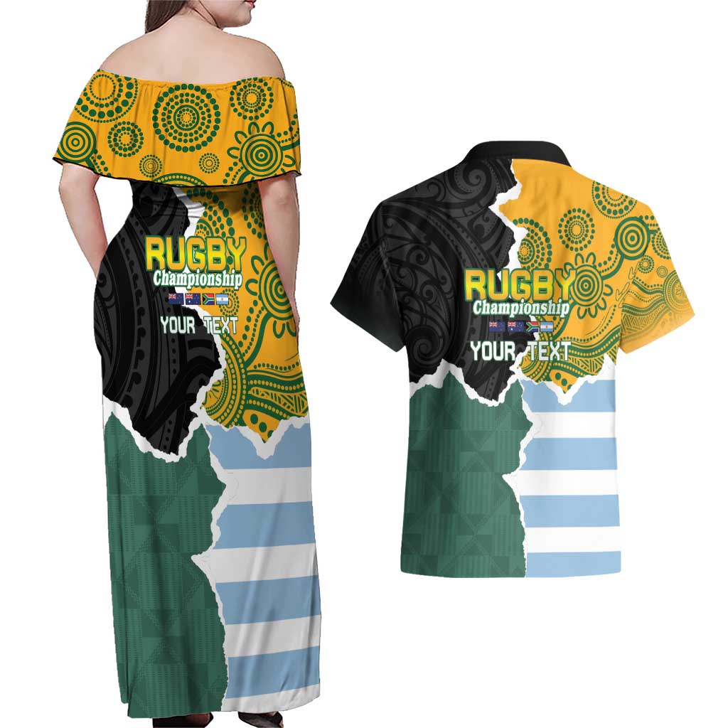 Personalised Rugby 2025 Championship Couples Matching Off Shoulder Maxi Dress and Hawaiian Shirt Southern Hemisphere Countries Mascots LT14 - Polynesian Pride