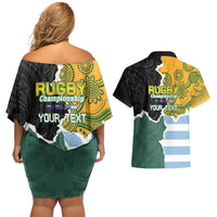 Personalised Rugby 2025 Championship Couples Matching Off Shoulder Short Dress and Hawaiian Shirt Southern Hemisphere Countries Mascots LT14 - Polynesian Pride