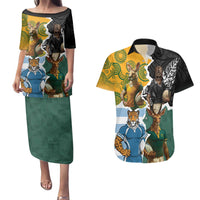 Personalised Rugby 2025 Championship Couples Matching Puletasi and Hawaiian Shirt Southern Hemisphere Countries Mascots LT14 Black - Polynesian Pride