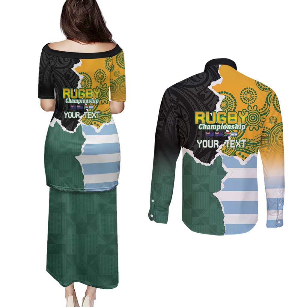 Personalised Rugby 2025 Championship Couples Matching Puletasi and Long Sleeve Button Shirt Southern Hemisphere Countries Mascots - Polynesian Pride
