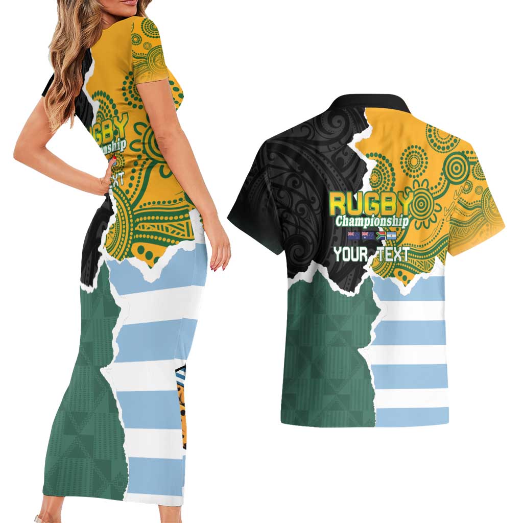 Personalised Rugby 2025 Championship Couples Matching Short Sleeve Bodycon Dress and Hawaiian Shirt Southern Hemisphere Countries Mascots LT14 - Polynesian Pride