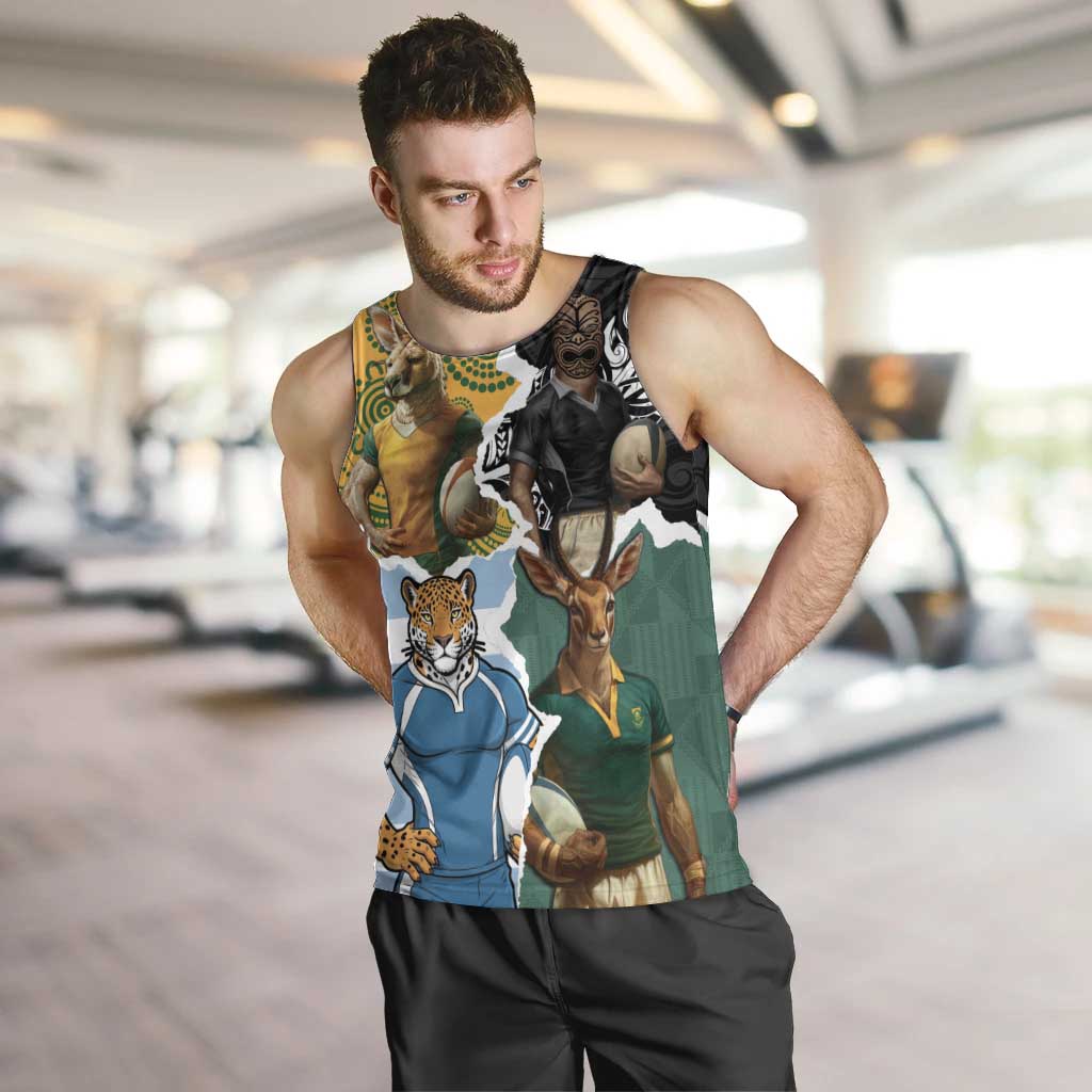 Personalised Rugby 2025 Championship Men Tank Top Southern Hemisphere Countries Mascots - Polynesian Pride