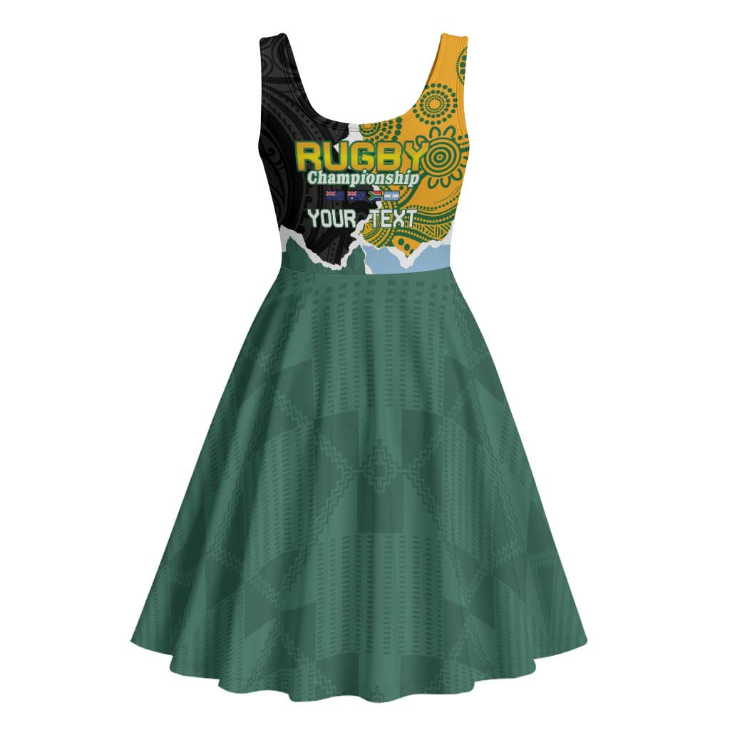 Personalised Rugby 2025 Championship Midi Dress Southern Hemisphere Countries Mascots - Polynesian Pride