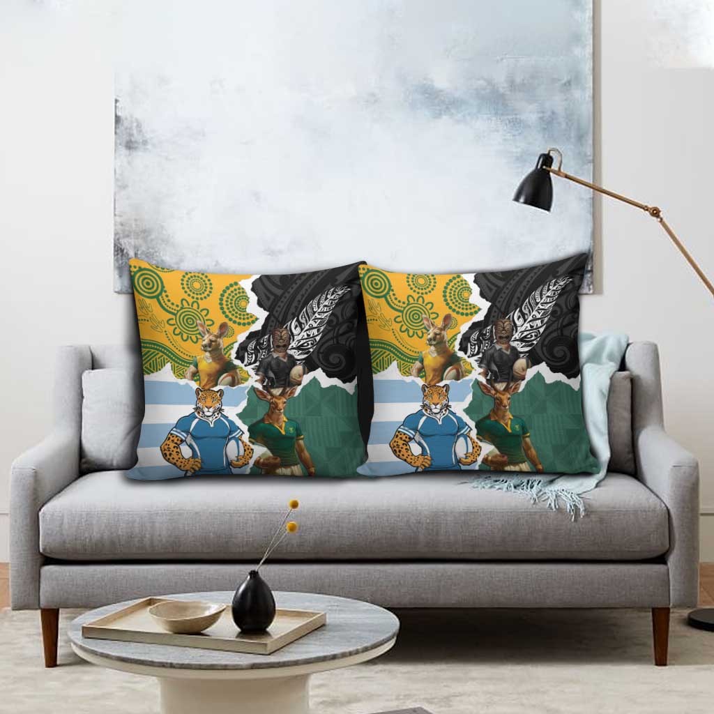 Rugby 2025 Championship Pillow Cover Southern Hemisphere Countries Mascots LT14 - Polynesian Pride