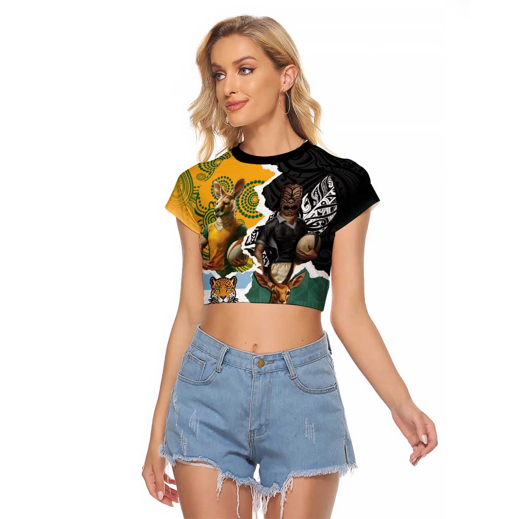 Personalised Rugby 2025 Championship Raglan Cropped T Shirt Southern Hemisphere Countries Mascots - Polynesian Pride