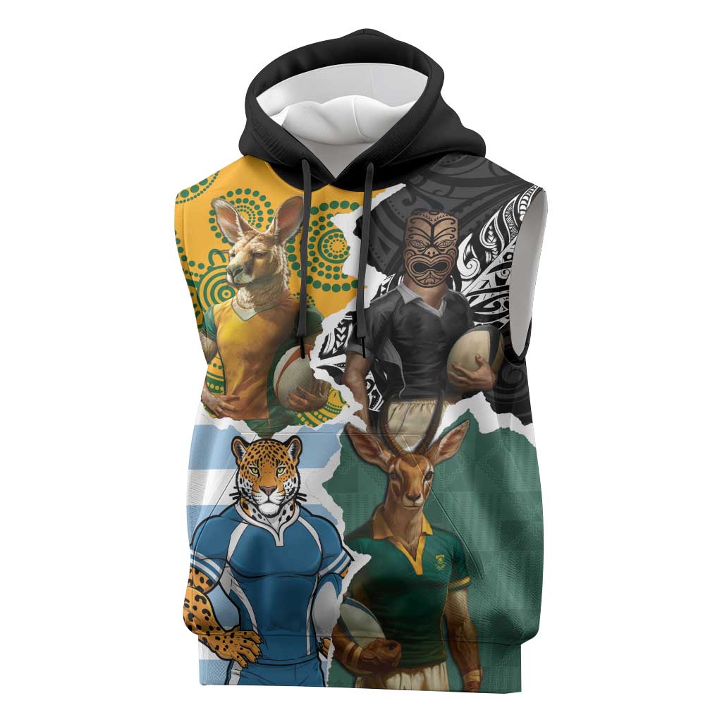 Personalised Rugby 2025 Championship Sleeveless Hoodie Southern Hemisphere Countries Mascots LT14 Black - Polynesian Pride