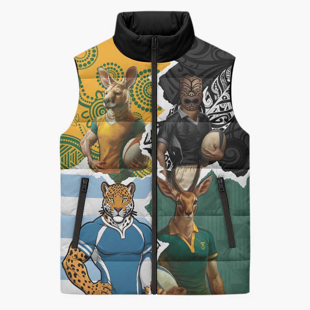 Personalised Rugby 2025 Championship Sleeveless Puffer Jacket Southern Hemisphere Countries Mascots - Polynesian Pride