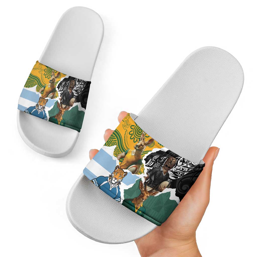 Rugby 2025 Championship Slide Sandals Southern Hemisphere Countries Mascots - Polynesian Pride
