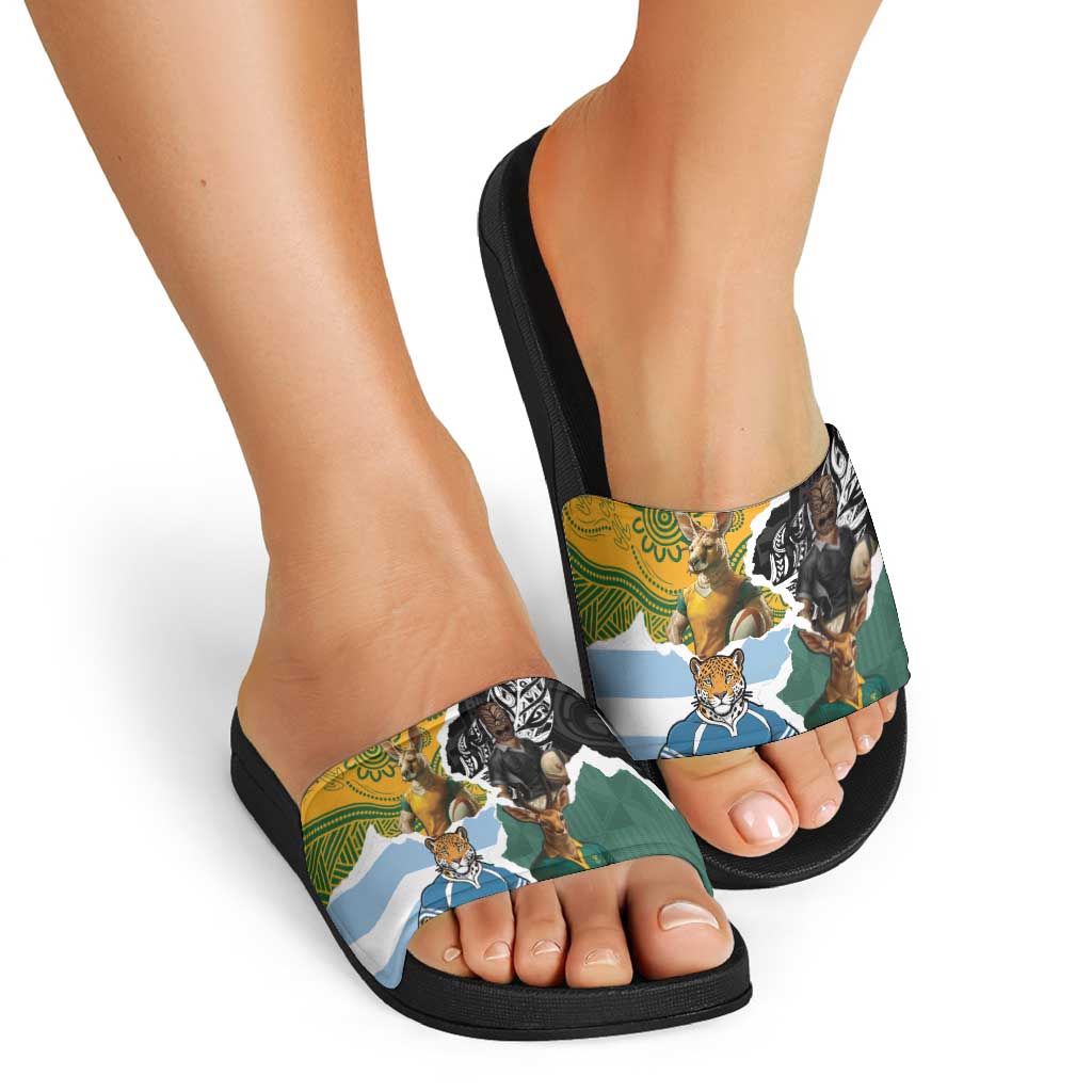 Rugby 2025 Championship Slide Sandals Southern Hemisphere Countries Mascots - Polynesian Pride
